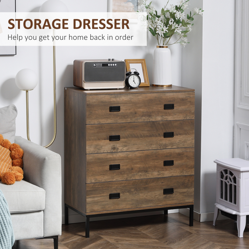 Rustic wood effect 4 drawer chest of drawers for bedroom and living room storage by HomeCraft.