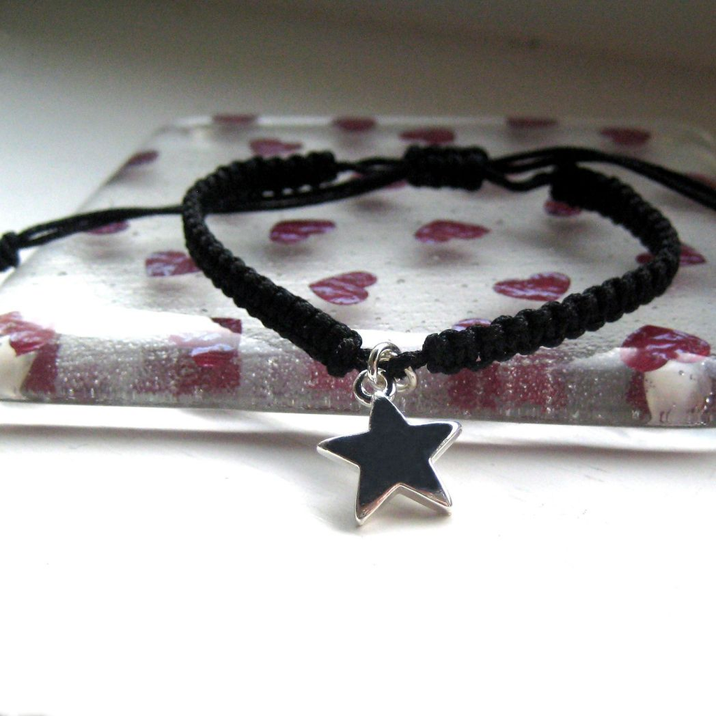 Adjustable braided cord bracelet featuring a silver star charm from LuxeTime by Aye Do Gifts.