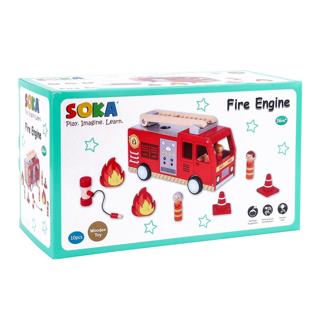 SOKA FIRE ENGINE 1010115 from FunZone, featuring a bright red fire truck with detailed design and movable parts.
