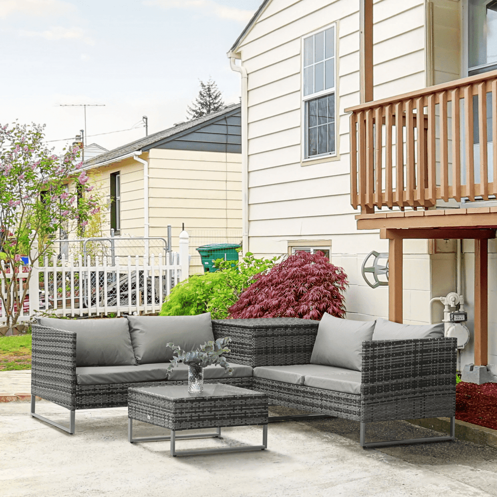 4Pcs Patio Rattan Sofa Garden Furniture Set with Table & Cushions - AKGOmniShop