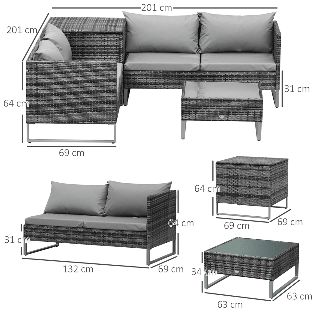 4Pcs Patio Rattan Sofa Garden Furniture Set with Table & Cushions - AKGOmniShop