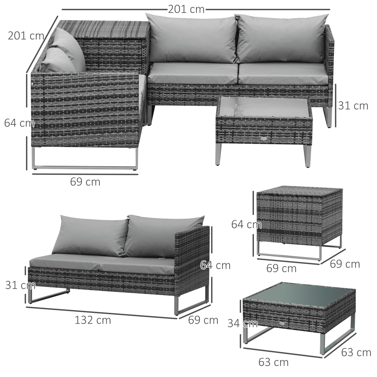 4Pcs Patio Rattan Sofa Garden Furniture Set with Table & Cushions - AKGOmniShop