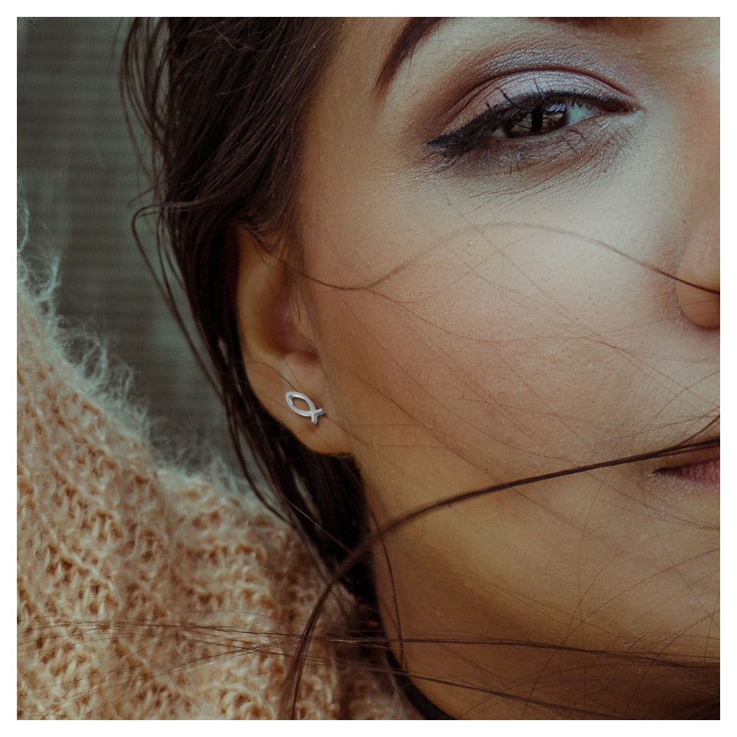 Christian Fish Stud Earrings - Hypoallergenic Stainless Steel - 9×4cm