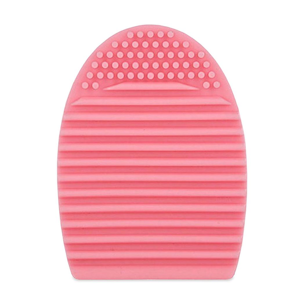 Pink and purple GlowCare silicone egg sponge scrubber for cleaning make-up brushes. Textured surface for effective cleaning.