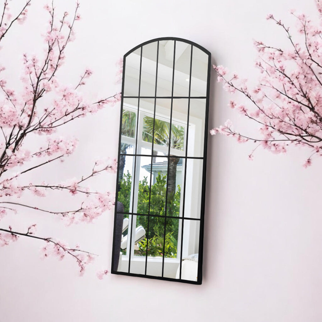 Cast Iron Wall Mirror 170cm - Black Metal Window Design