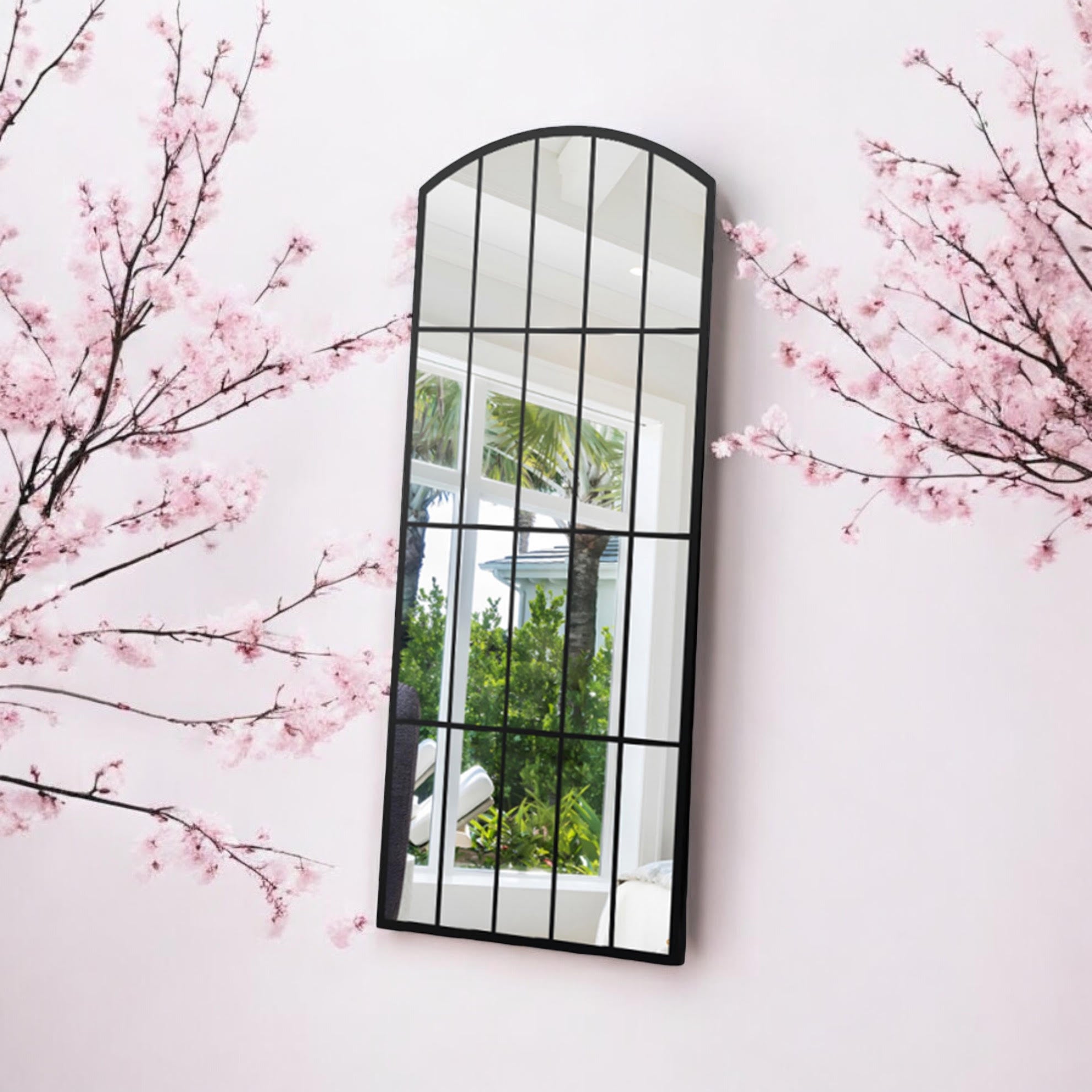 Cast Iron Wall Mirror 170cm - Black Metal Window Design