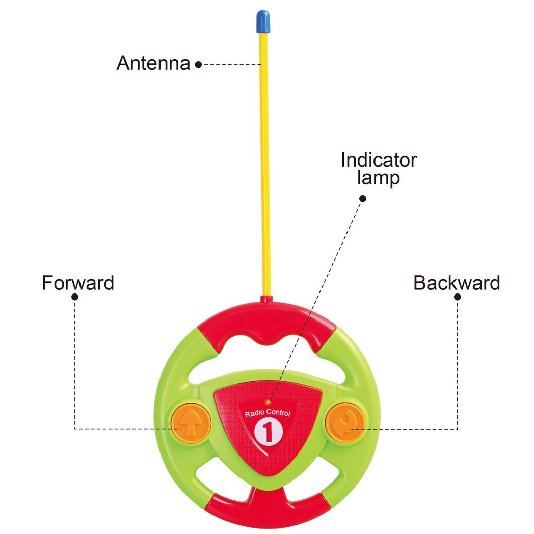 Green My First RC Car by SOKA with remote control, featuring light and sound effects for kids' playtime.