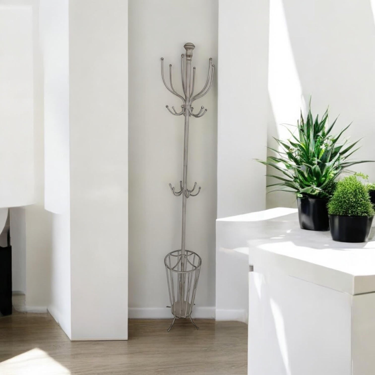 175CM CREAM METAL COAT STAND/ UMBRELLA HOL