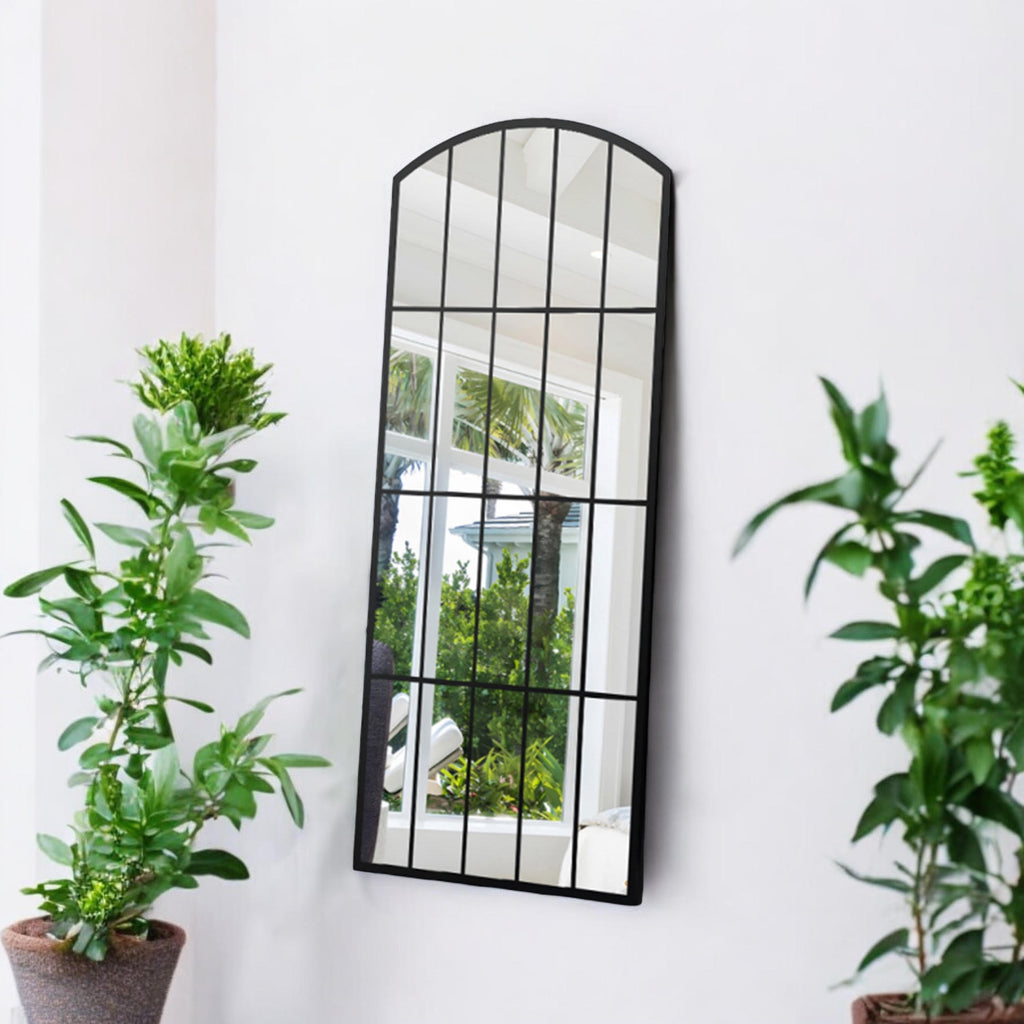 Cast Iron Wall Mirror 170cm - Black Metal Window Design