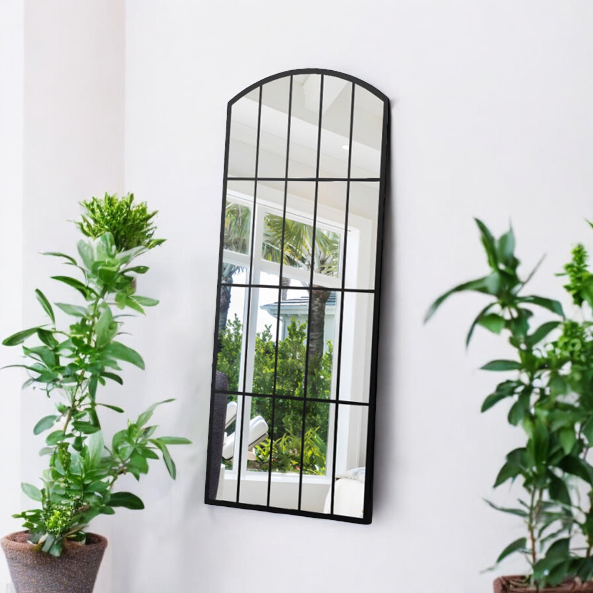 Cast Iron Wall Mirror 170cm - Black Metal Window Design