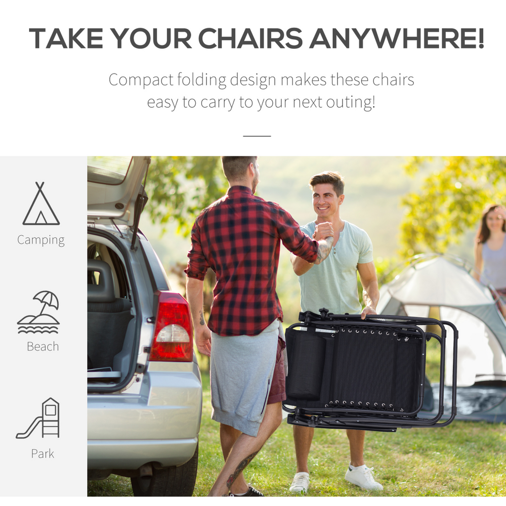 3PC Zero Gravity Chairs Sun Lounger Table Set w/ Cup Holders, Black Outsunny