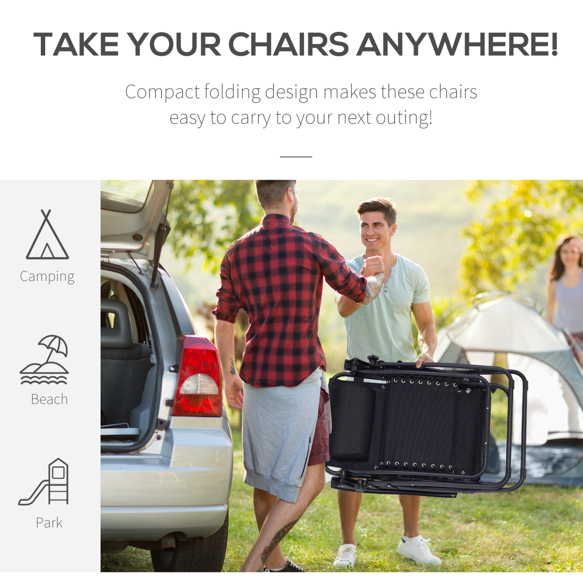 3PC Zero Gravity Chairs Sun Lounger Table Set w/ Cup Holders, Black Outsunny