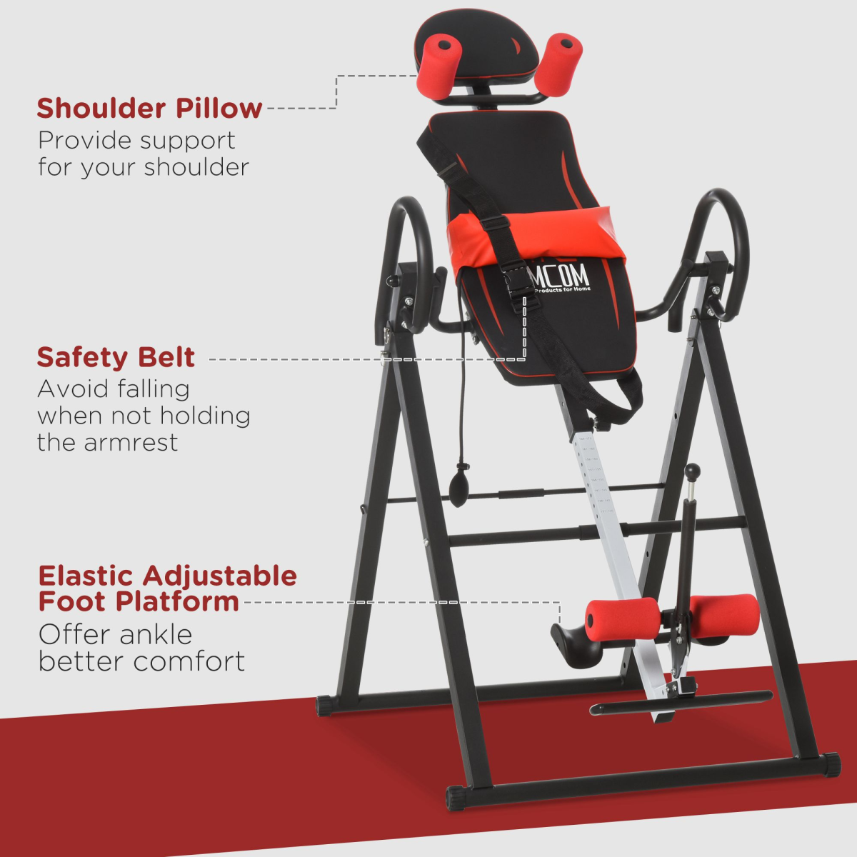 Adjustable Gravity Inversion Table with Safety Belt for muscle pain relief, featuring a sturdy frame and ergonomic design.