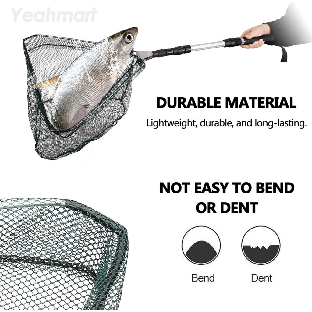 Folding Fishing Pole Landing Net Telescopic  Extending Fly Trout Carp Course Sea