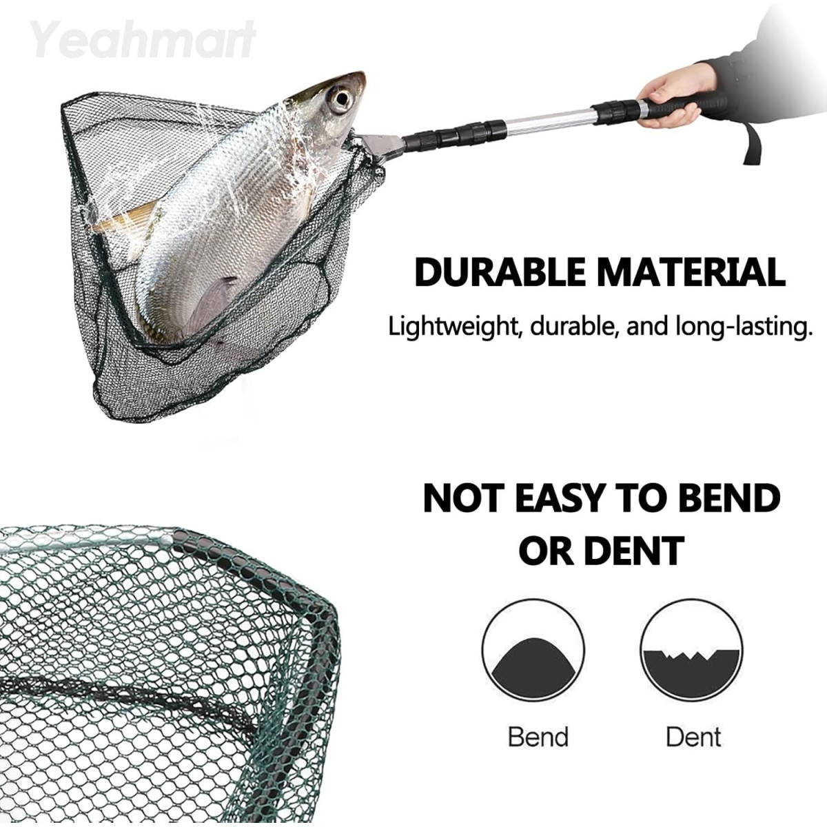 Folding Fishing Pole Landing Net Telescopic  Extending Fly Trout Carp Course Sea