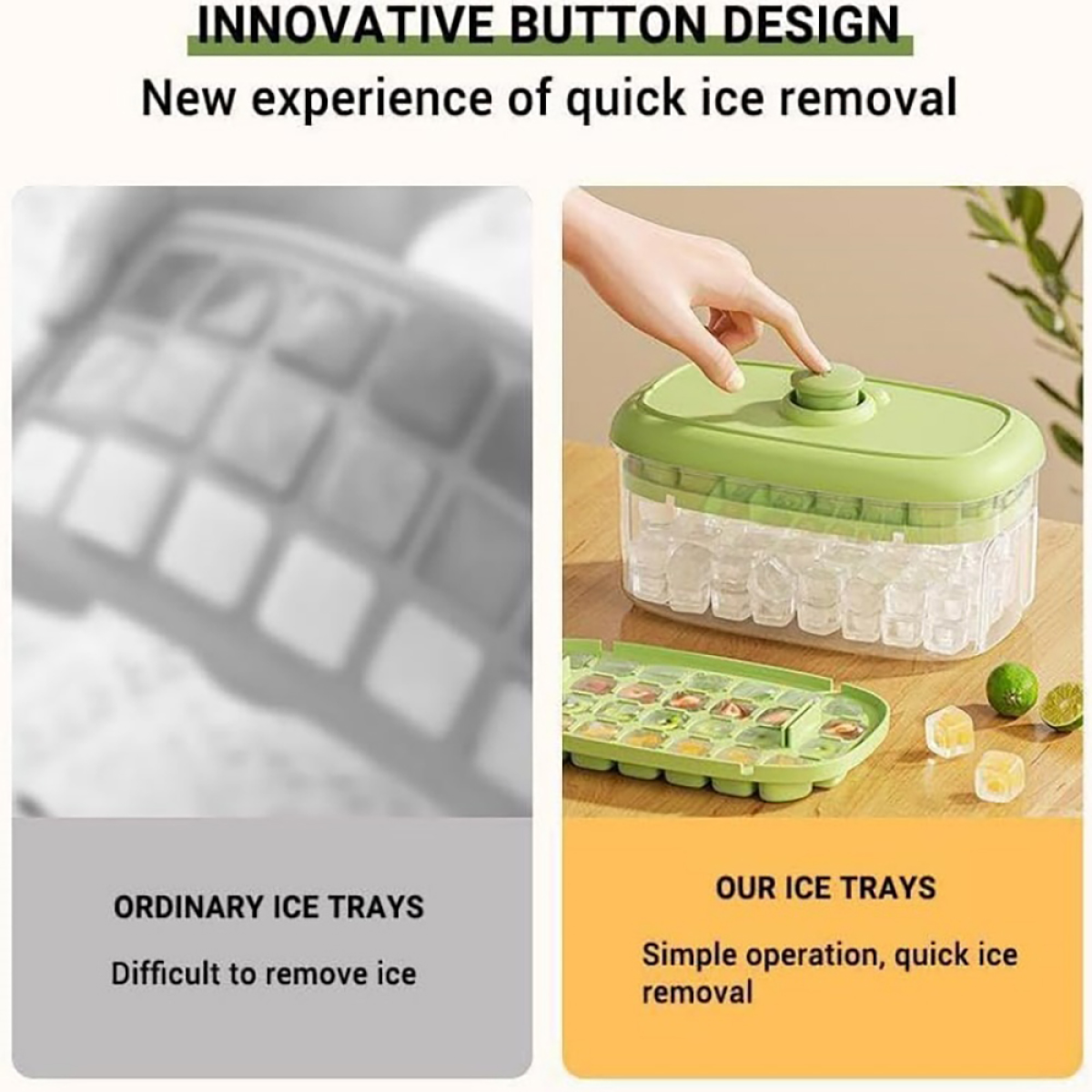 Practical Refrigerator Ice Cubes Tray System Nonslip Base Cocktails Making Tool green