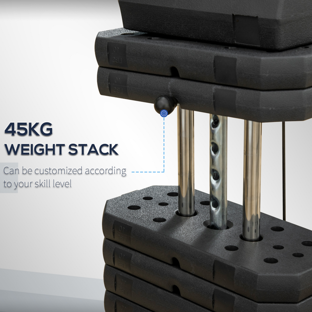 Multifunction home gym machine by ActiveGear with 45kg weights for full body workouts, featuring various exercise stations.