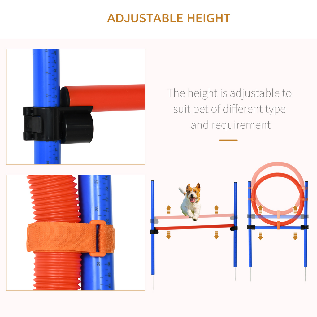 Pawhut pet agility set with jump hoop, poles, and tunnel for dog training and obedience practice.