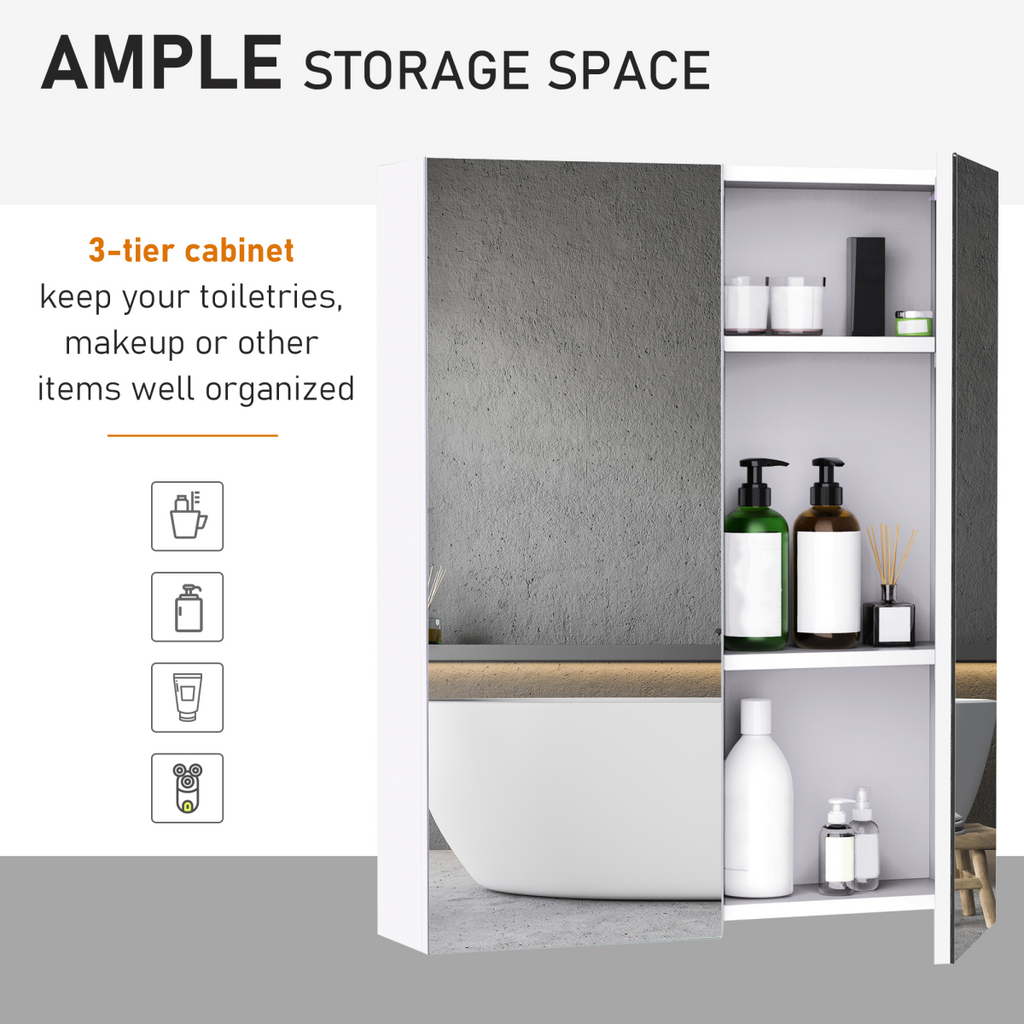 Wall-Mounted Mirror Cabinet with Adjustable Storage Shelves - 60x75cm