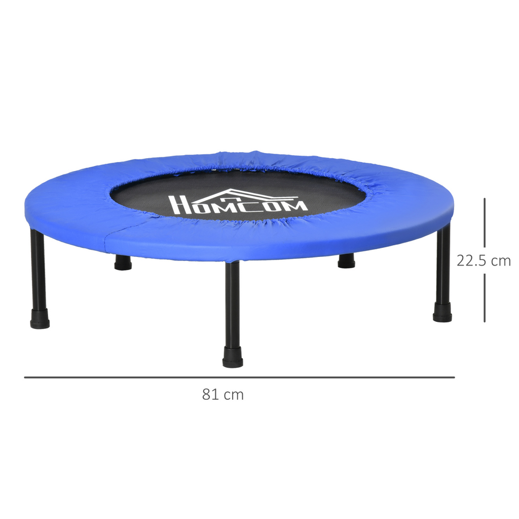 HOMCOM foldable 81cm fitness trampoline in blue and black, designed for exercise with a max load of 100kg.