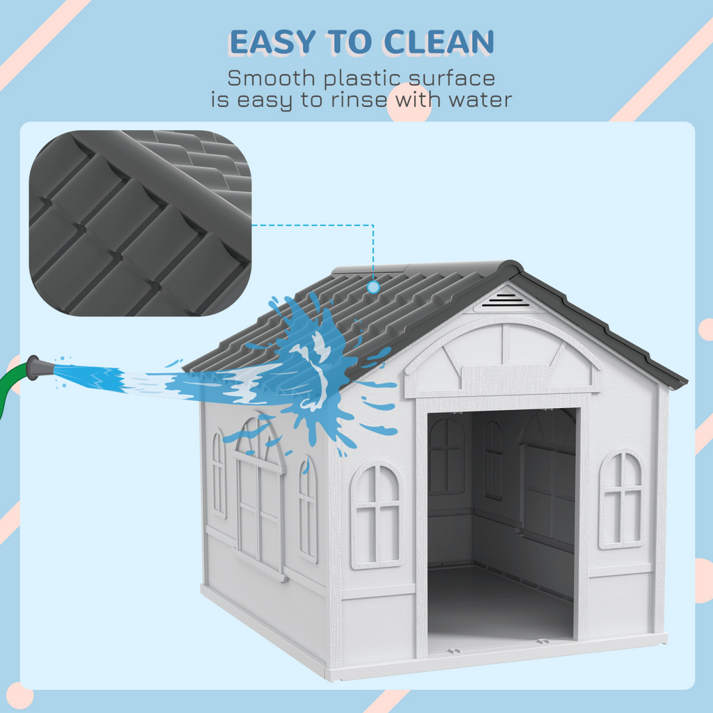 PawHut Weather-Resistant Dog House, Puppy Shelter for Large Dogs - Grey