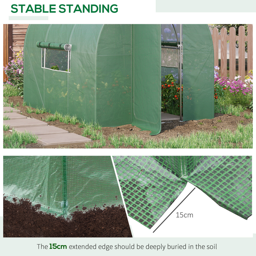 Outsunny 3x2M walk-in polytunnel greenhouse with a steel frame, showcasing a clear cover and spacious interior for plants.