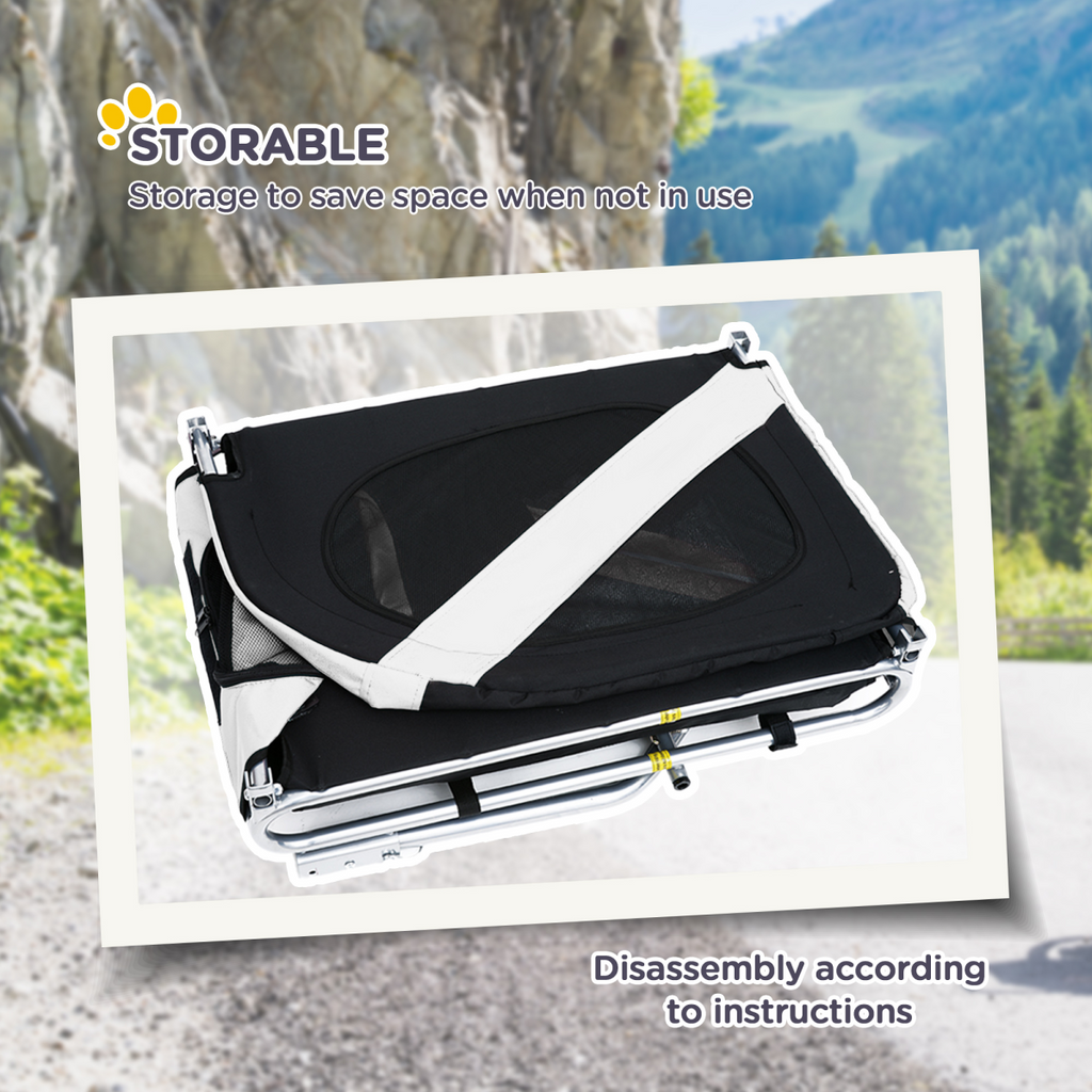 Pawhut black pet bicycle trailer for dogs and cats, featuring a water-resistant design and sturdy steel frame.