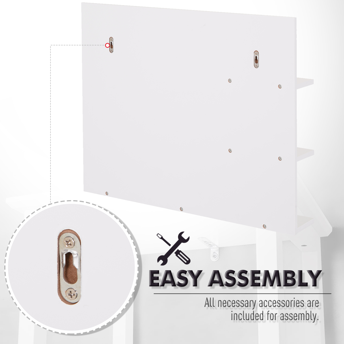 Modern Bathroom Wall Mounted Mirror with 3 Storage Open Shelves, White