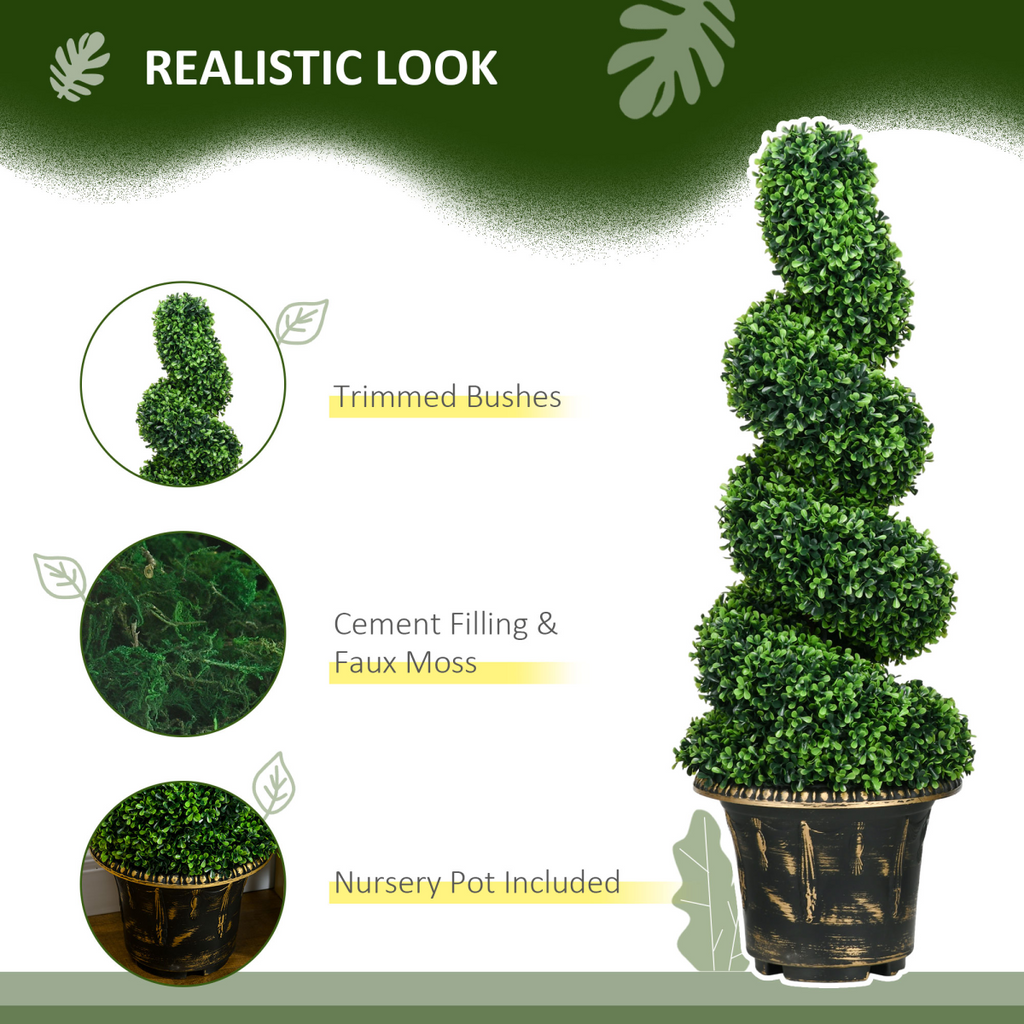 Set of 2 HOMCOM artificial topiary spiral trees, 90cm boxwood with lavender accents, ideal for home decor.