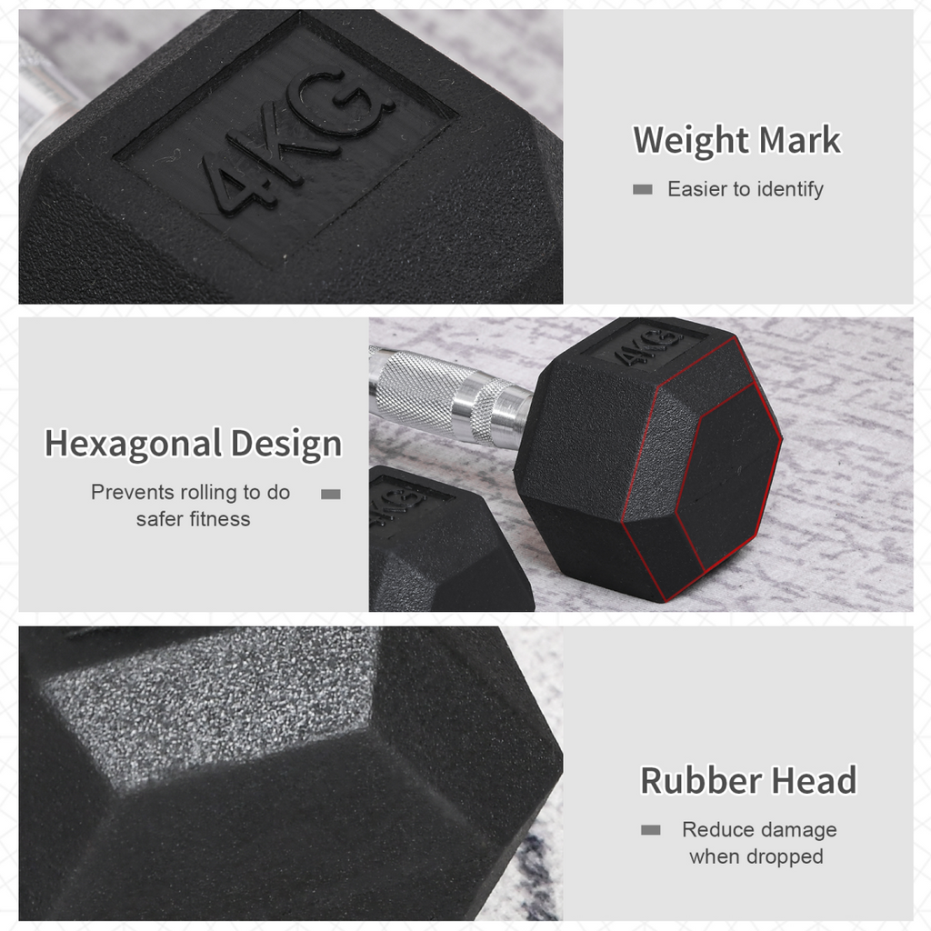 Hexagonal dumbbells weighing 2x4kg for home fitness, featuring a sturdy design by ActiveGear for weight lifting exercises.