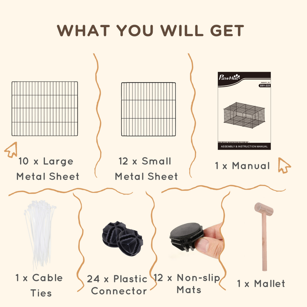 DIY Pet Playpen Cage 22 Piece w/Door Bunny Chinchilla Guinea Pig Pawhut