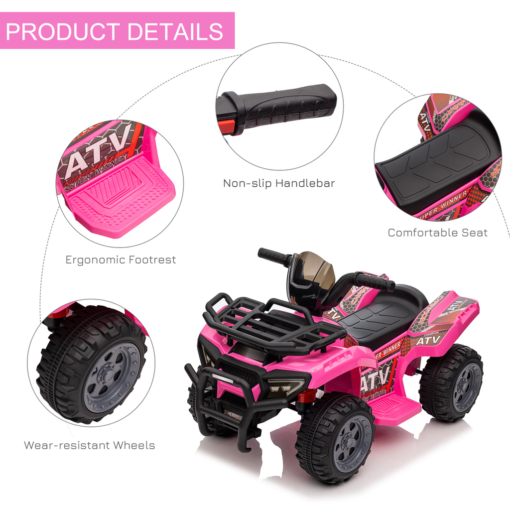Pink Kids Ride-on Four Wheeler ATV Car by FunZone, designed for 18-36 months, featuring music and durable wheels.