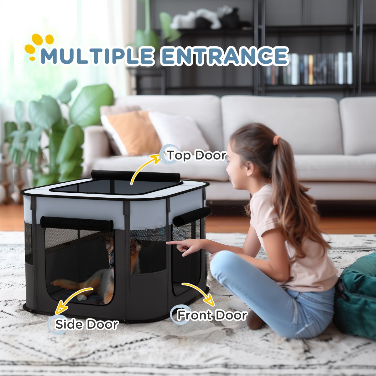 PawHut Portable Dog Pen for Puppies, Rabbits, Kittens, Guinea Pigs - Grey