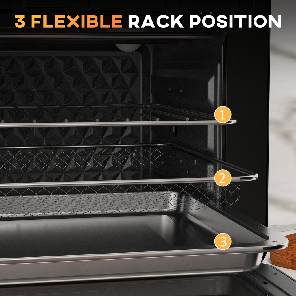 HOMCOM 20L Air Fryer Oven in black, showcasing countertop convection design and 7 cooking functions.