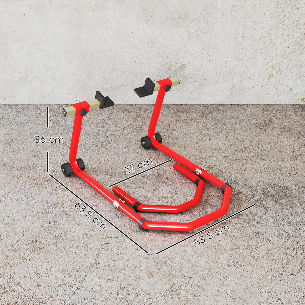 Motorcycle Paddock Stand - Front & Rear - 390kg Capacity - Adjustable Adapters - Red