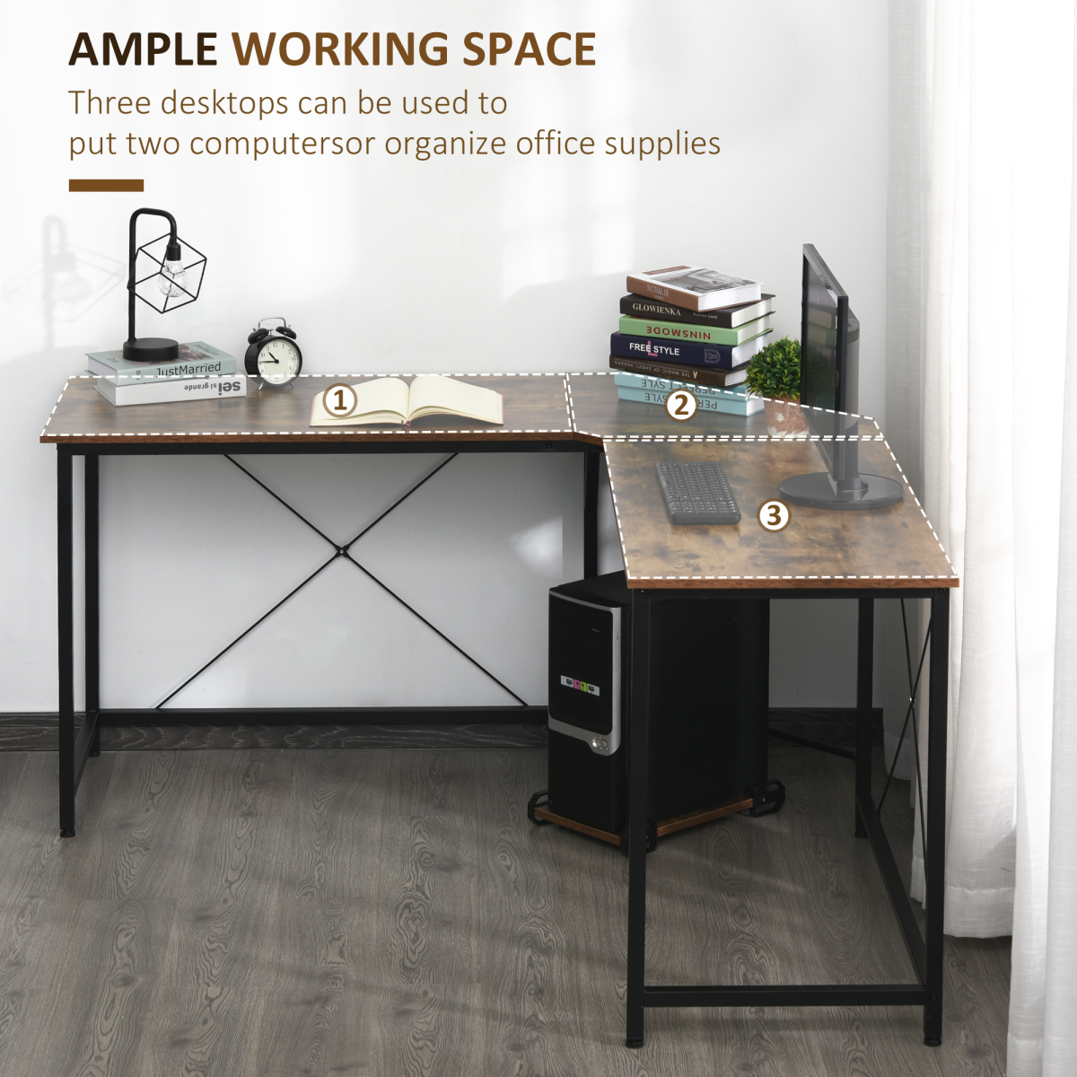 Corner L-Shape Computer Desk Gaming PC Workstation for Home Office