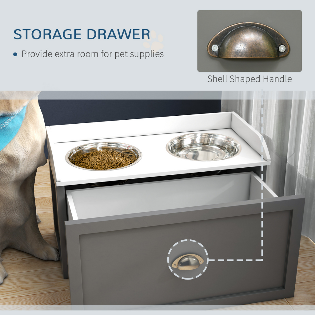 PawHut Stainless Steel Raised Dog Bowl with 21L Storage Drawer, for Large Dogs