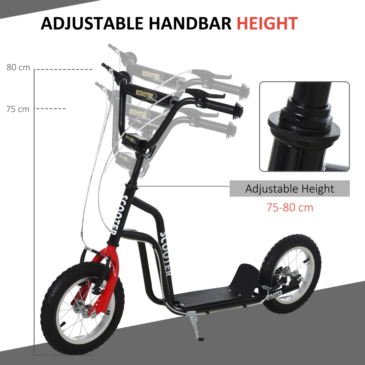 Black FunZone kids kick scooter with adjustable handlebar and inflatable wheels for ages 5 and up.