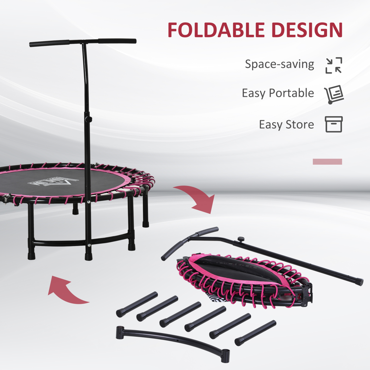 40" Mini trampoline with adjustable handle in pink for indoor and outdoor fitness by ActiveGear.
