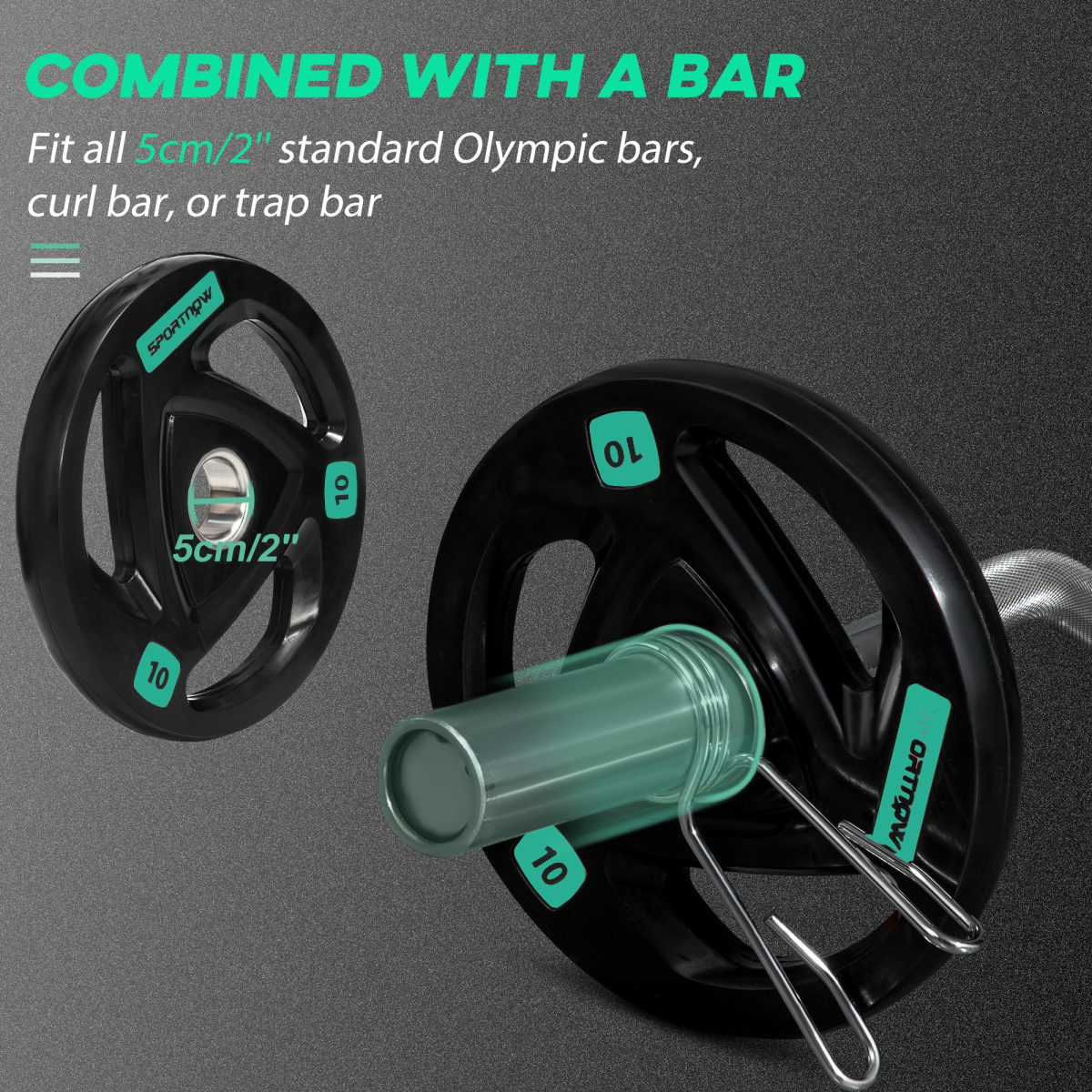 Olympic Weight Plates, Tri-Grip Barbell Weights Set with 2'' Holes, 2 x 10kg