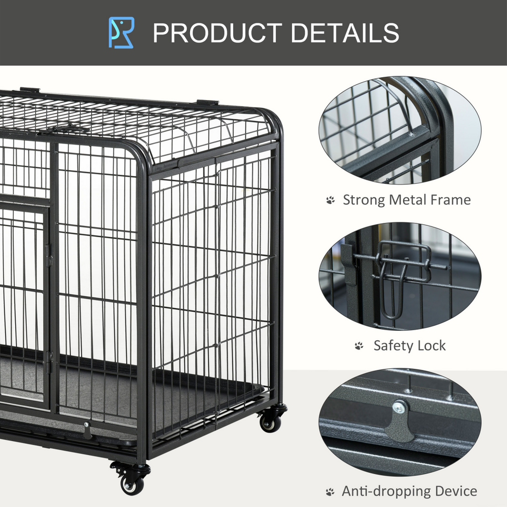 78x109cm Metal Dog Cage Kennel w/ Locking Door & Wheels Large Pets Pawhut