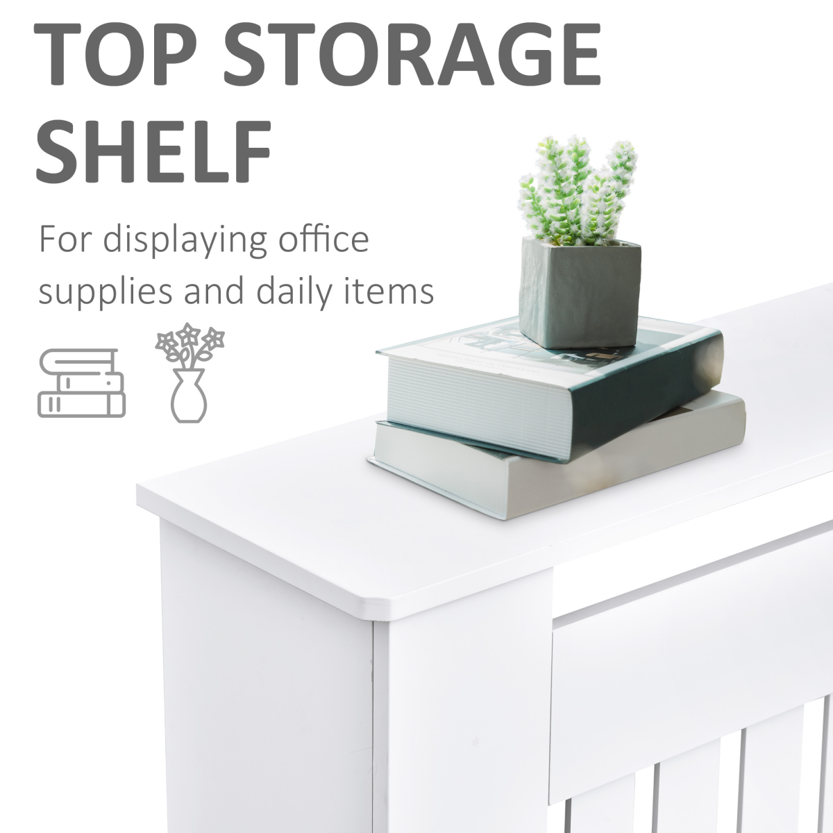 HOMCOM Radiator Cover Painted Slatted MDF Cabinet Lined Grill 152x19x81cm