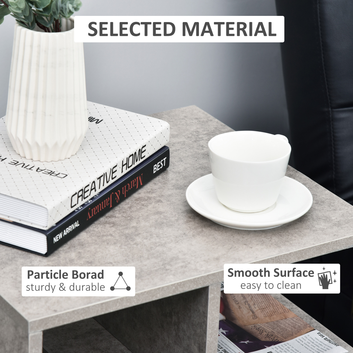 3-tier side table with open shelves and cubic design, featuring a modern, minimalist look for versatile storage and display.