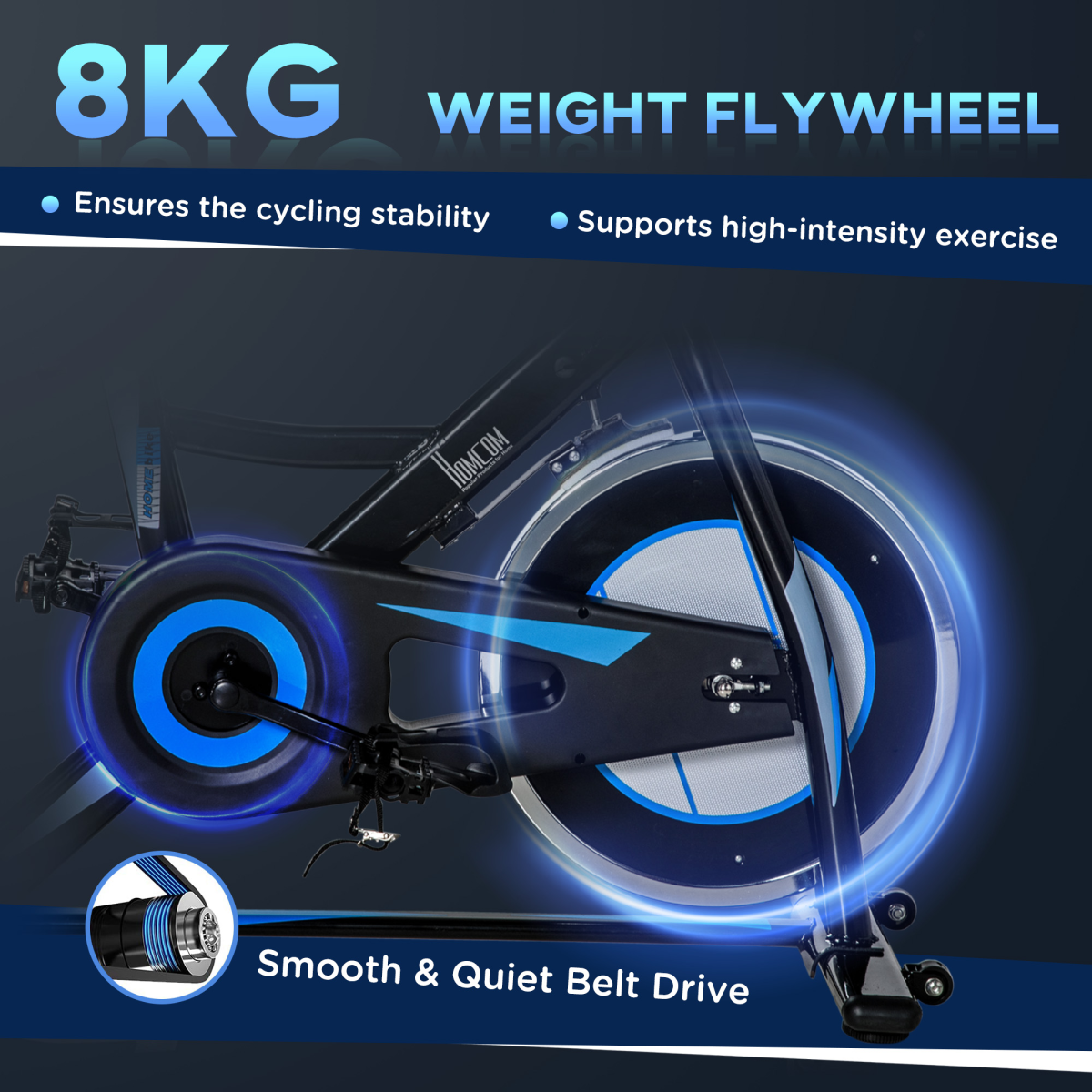 HOMCOM stationary exercise bike with 8kg flywheel for indoor cycling and cardio workouts, featuring adjustable seat and handlebars.