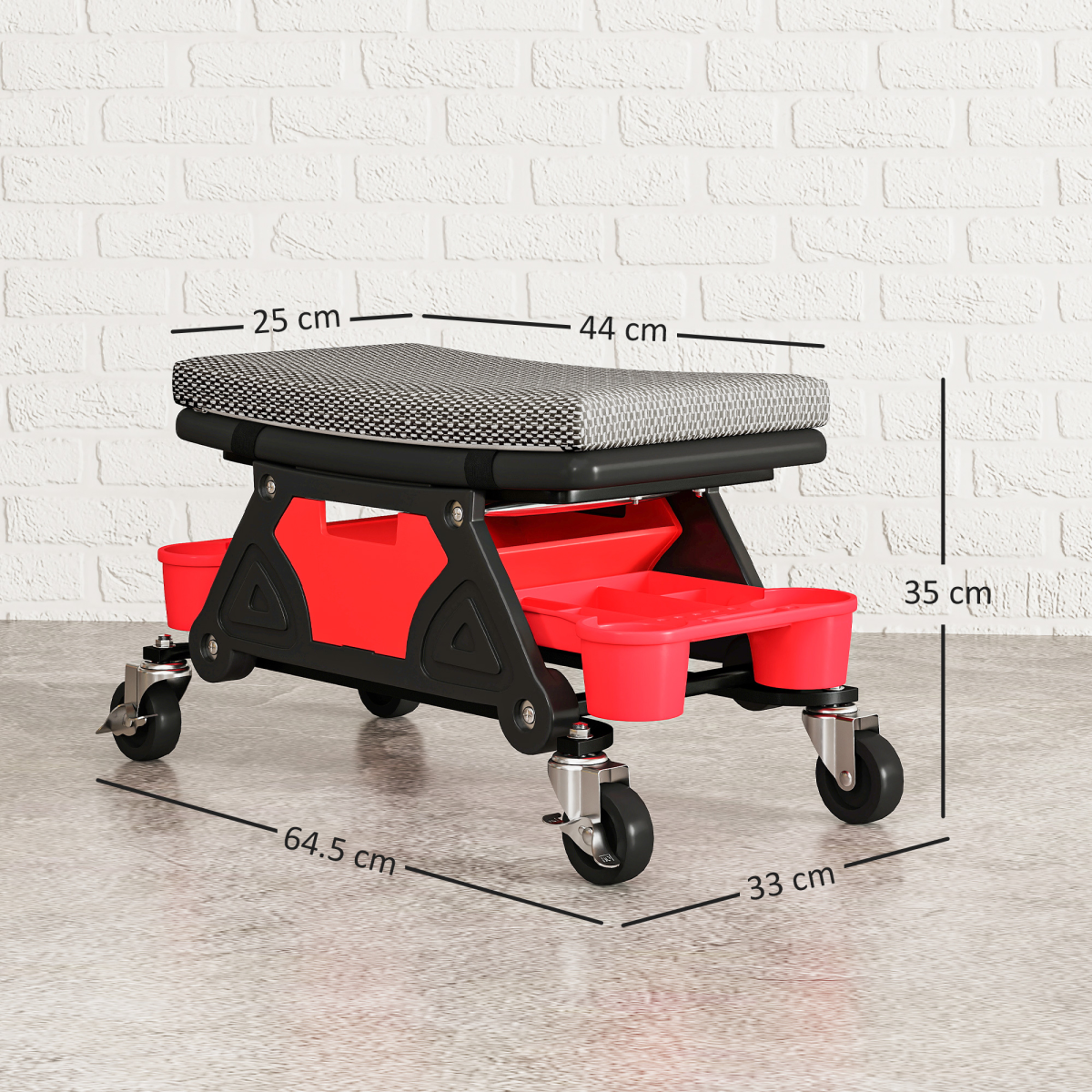 Rolling Mechanic Stool with Storage - 135kg Capacity - Black