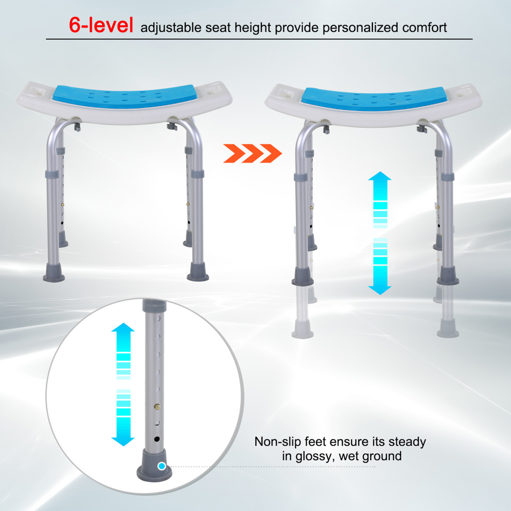 Adjustable aluminum bath stool by HOMCOM, featuring a non-slip surface and 136kg capacity, ideal for shower use.