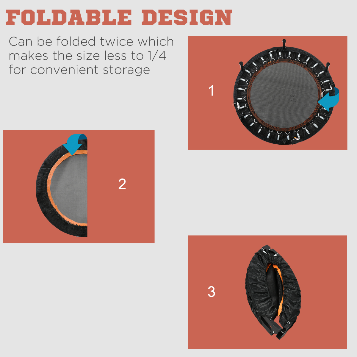 40" foldable mini fitness trampoline with adjustable foam handle, ideal for home workouts and enhancing cardio fitness.