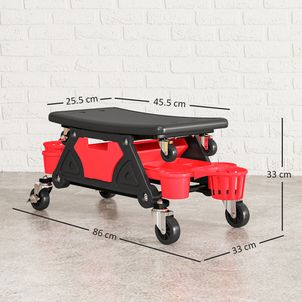Rolling Mechanic Stool with Detachable Seat & Storage - 135kg Capacity - Red