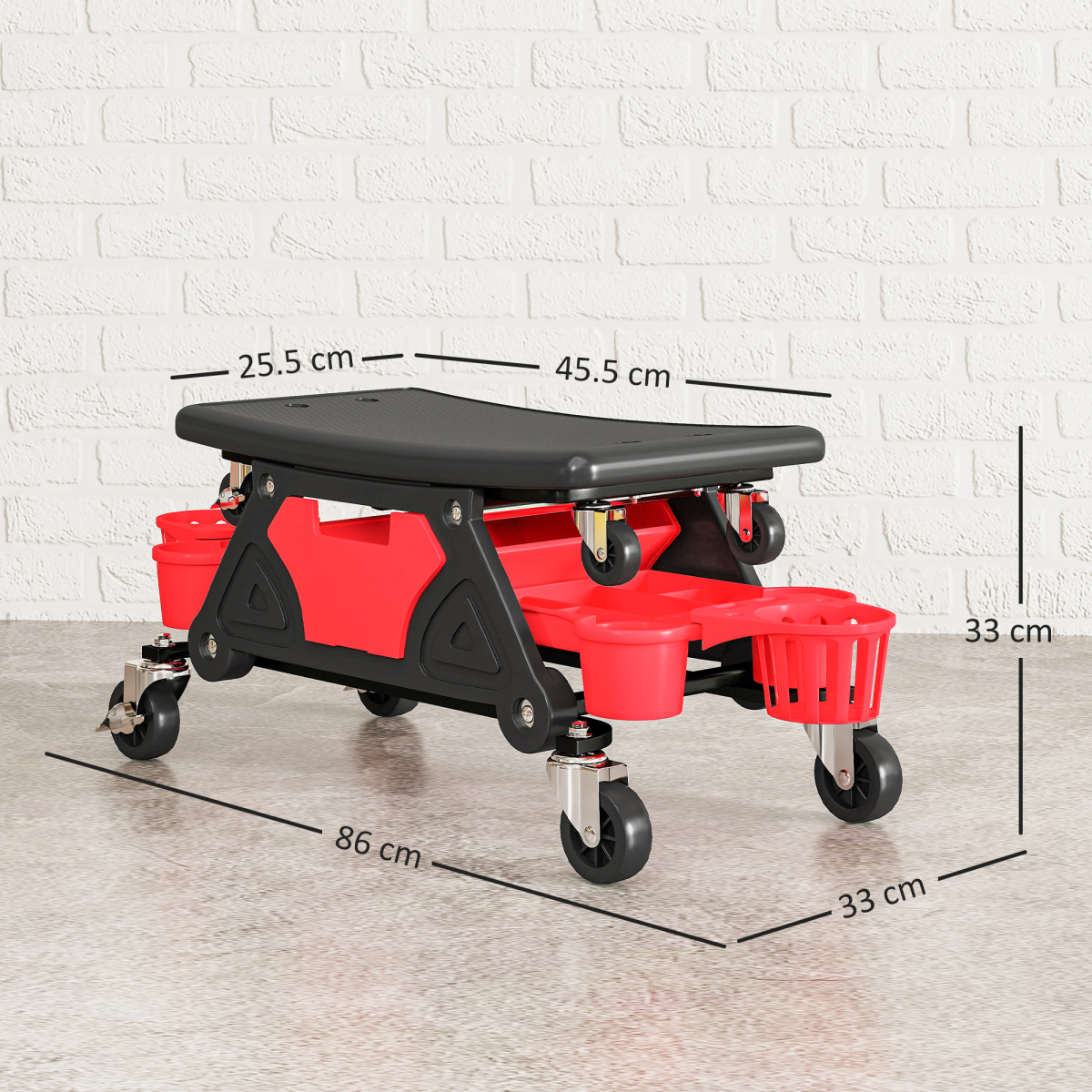 Rolling Mechanic Stool with Detachable Seat & Storage - 135kg Capacity - Red