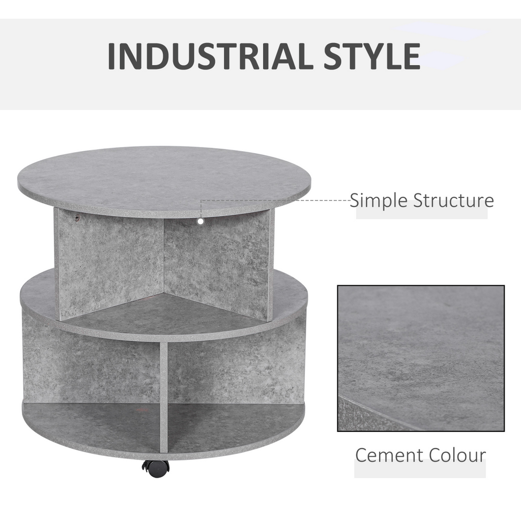 HOMCOM cement color coffee table with 2 tiers, measuring 60x39.5H cm, showcasing a modern design and practical storage.